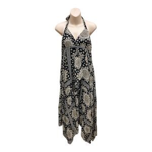 NWT INC Silk Halter Black White Cream Handkerchief Dress Size 14 Bohemian